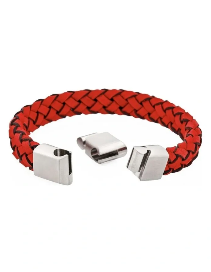 Cudworth Crimson Helix Twisted Leather Bracelet in Red