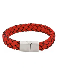 Cudworth Crimson Helix Twisted Leather Bracelet in Red