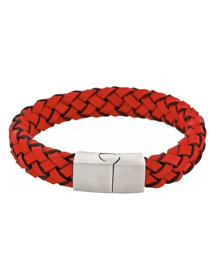 Cudworth Crimson Helix Twisted Leather Bracelet in Red