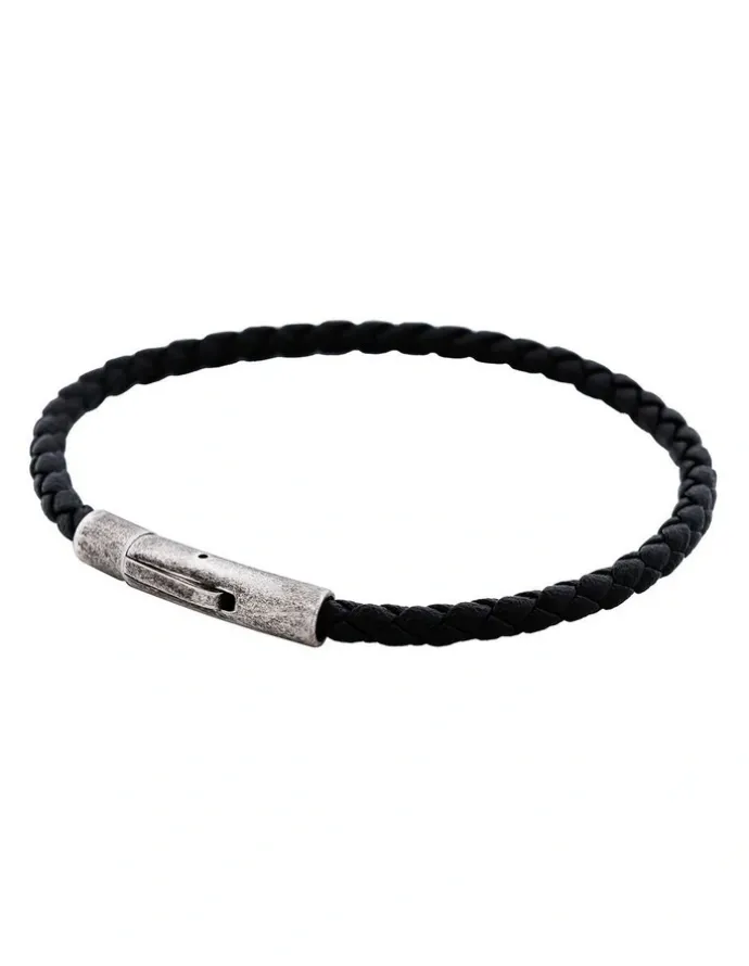 Cudworth Cudworth MAGRO Leather 3mm with stainless steel clasp bracelet 21.5MM - NERO