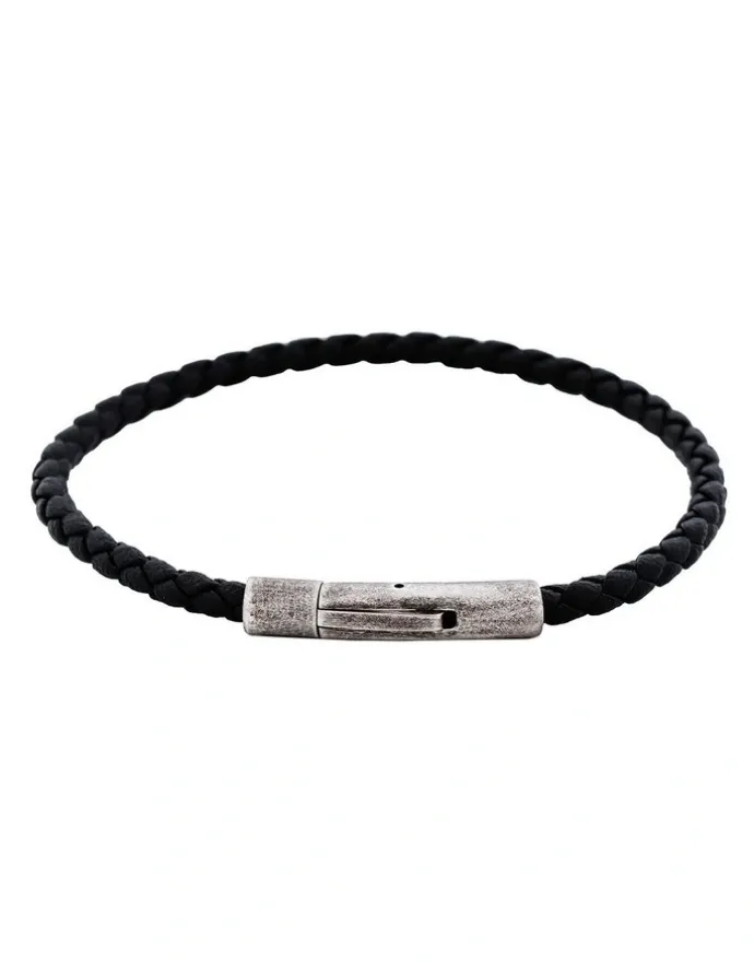 Cudworth Cudworth MAGRO Leather 3mm with stainless steel clasp bracelet 21.5MM - NERO
