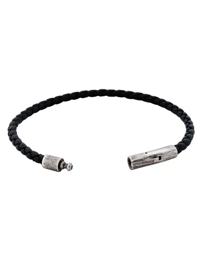 Cudworth Cudworth MAGRO Leather 3mm with stainless steel clasp bracelet 21.5MM - NERO