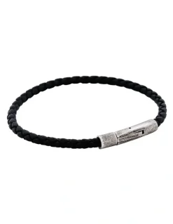 Cudworth Cudworth MAGRO Leather 3mm with stainless steel clasp bracelet 21.5MM - NERO