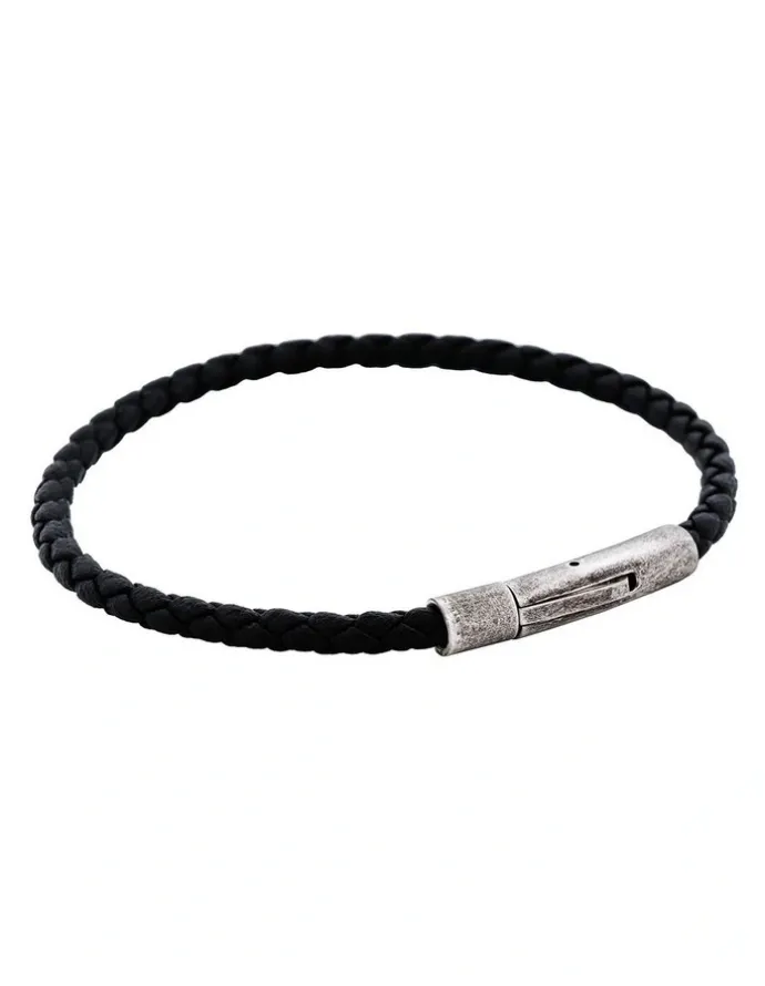 Cudworth Cudworth MAGRO Leather 3mm with stainless steel clasp bracelet 21.5MM - NERO