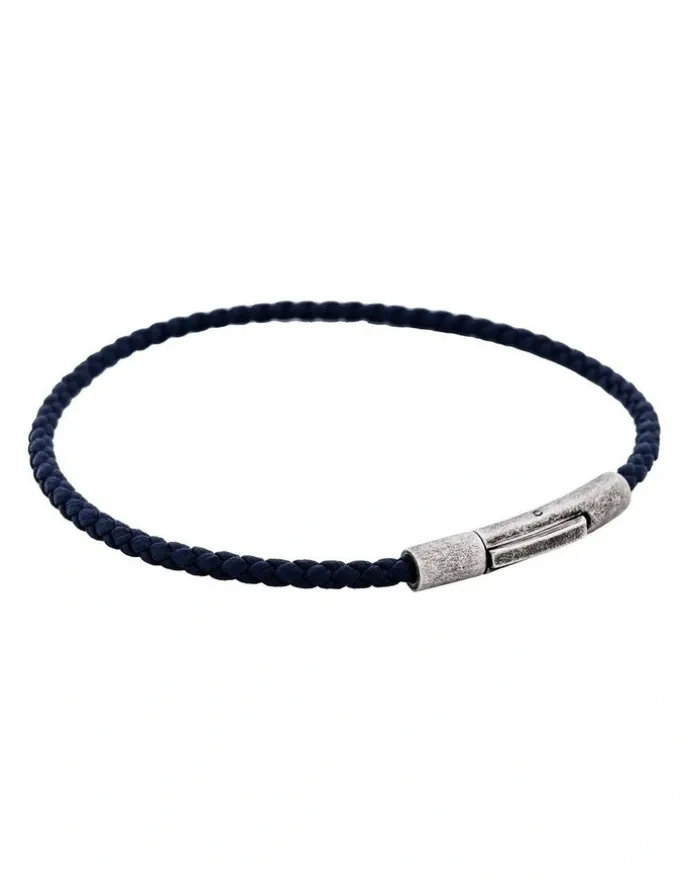 Cudworth Cudworth MAGRO Leather 3mm with stainless steel clasp bracelet 21.5MM - CIELO DI MEZZANOTTE