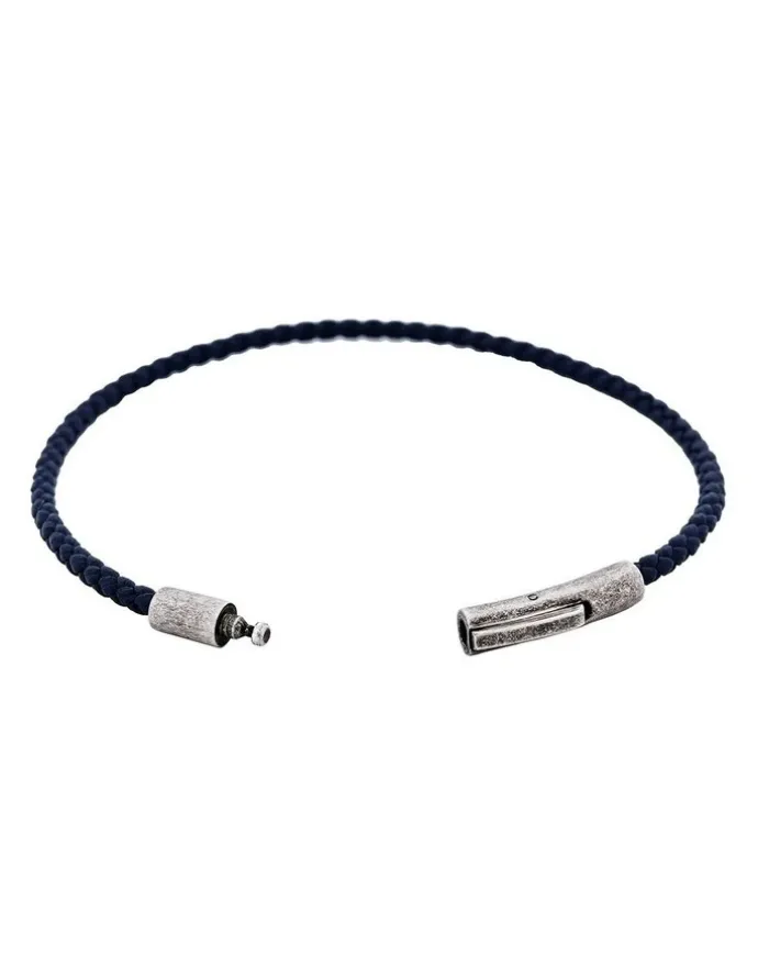 Cudworth Cudworth MAGRO Leather 3mm with stainless steel clasp bracelet 21.5MM - CIELO DI MEZZANOTTE