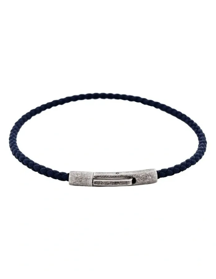 Cudworth Cudworth MAGRO Leather 3mm with stainless steel clasp bracelet 21.5MM - CIELO DI MEZZANOTTE