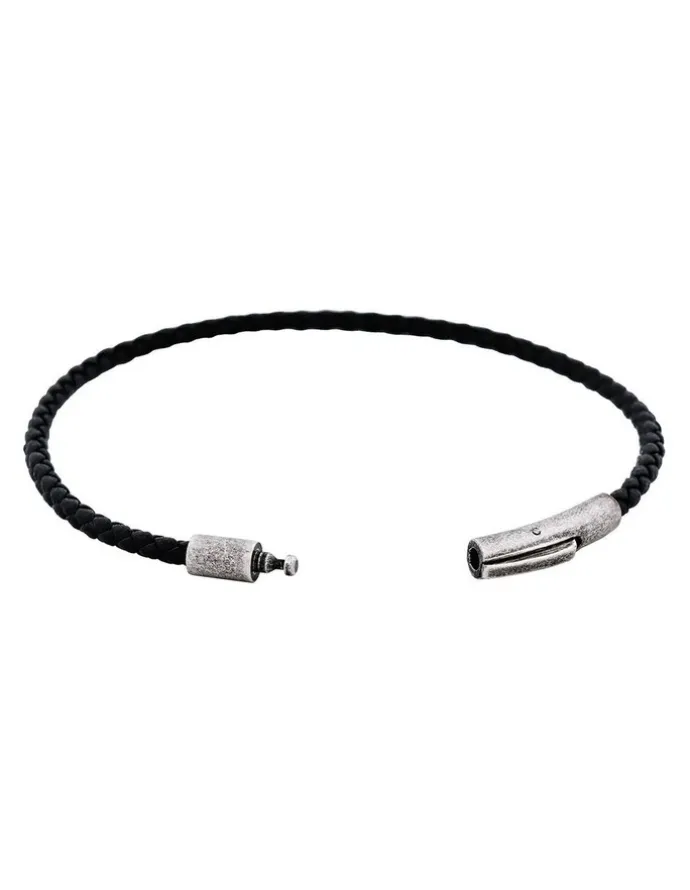 Cudworth Cudworth MAGRO Leather 4mm with stainless steel clasp bracelet 21.5MM - NERO