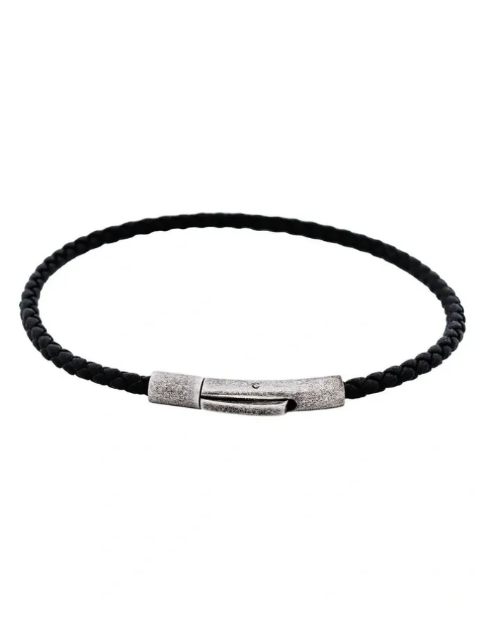 Cudworth Cudworth MAGRO Leather 4mm with stainless steel clasp bracelet 21.5MM - NERO
