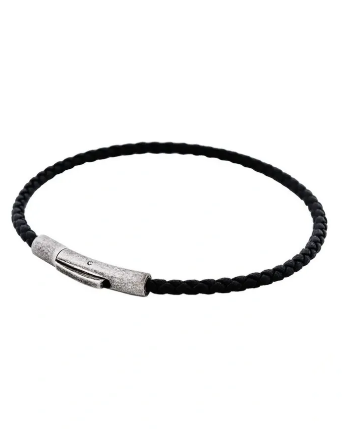 Cudworth Cudworth MAGRO Leather 4mm with stainless steel clasp bracelet 21.5MM - NERO