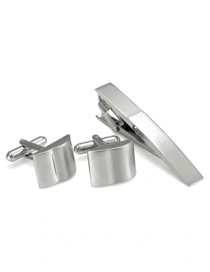 Cudworth Cufflinks & Tie Bar Set in Silver
