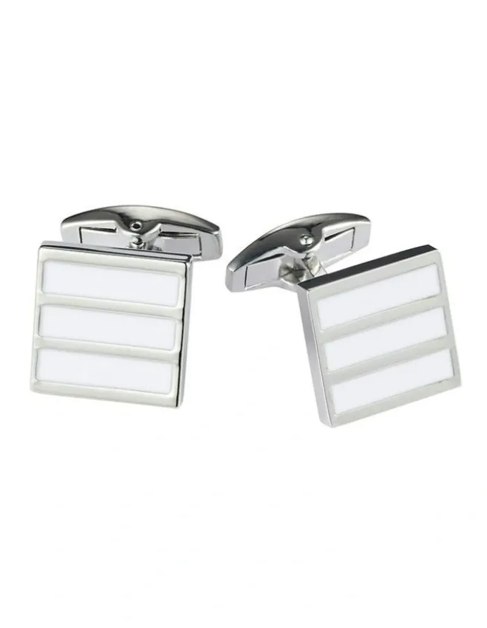 Cudworth Enamel Striped Cufflinks in White