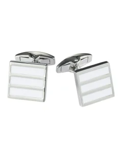 Cudworth Enamel Striped Cufflinks in White