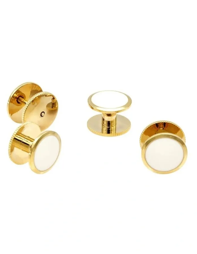 Cudworth Gold White Round Screw Shirt Stud