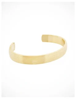 Cudworth Ion Plated 14k Gold Polished Stainless Steel Cuff Bangle with stripes.
