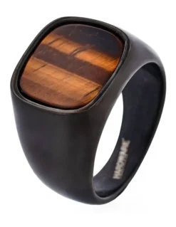 Cudworth Ion Plated Polished Stainless Steel /Tiger eye Signet Ring in Black