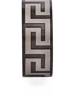 Cudworth Ion Plated Stainless Steel Ring with Frosted Greek Key Pattern in Black