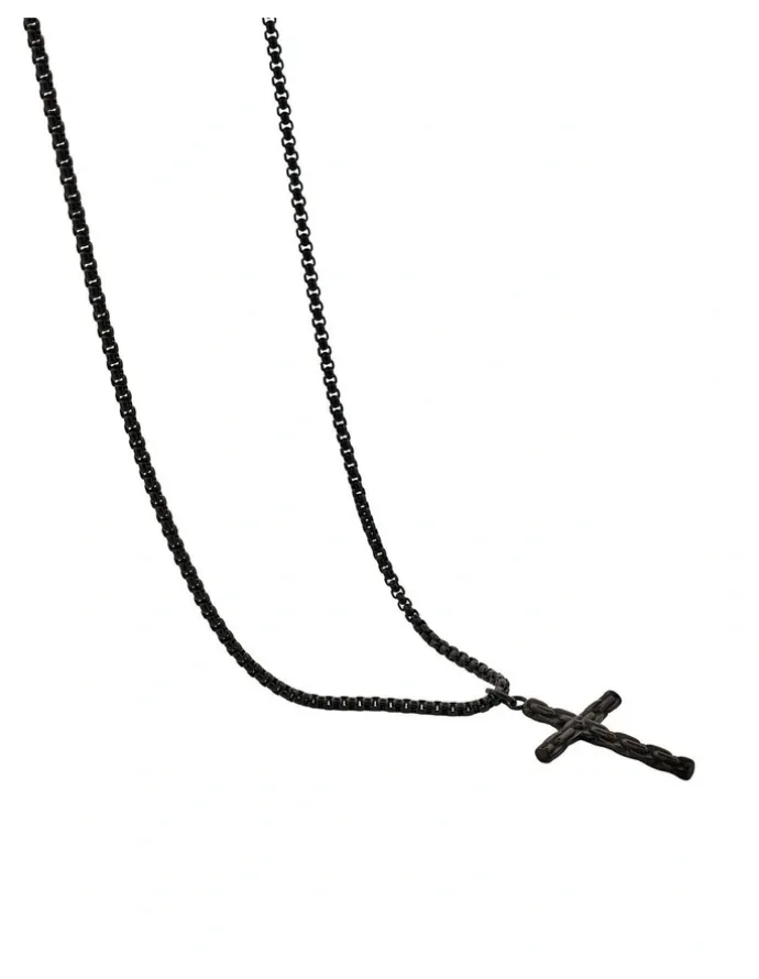 Cudworth Ion Plated Stainless Steel Cross & Chain in Black