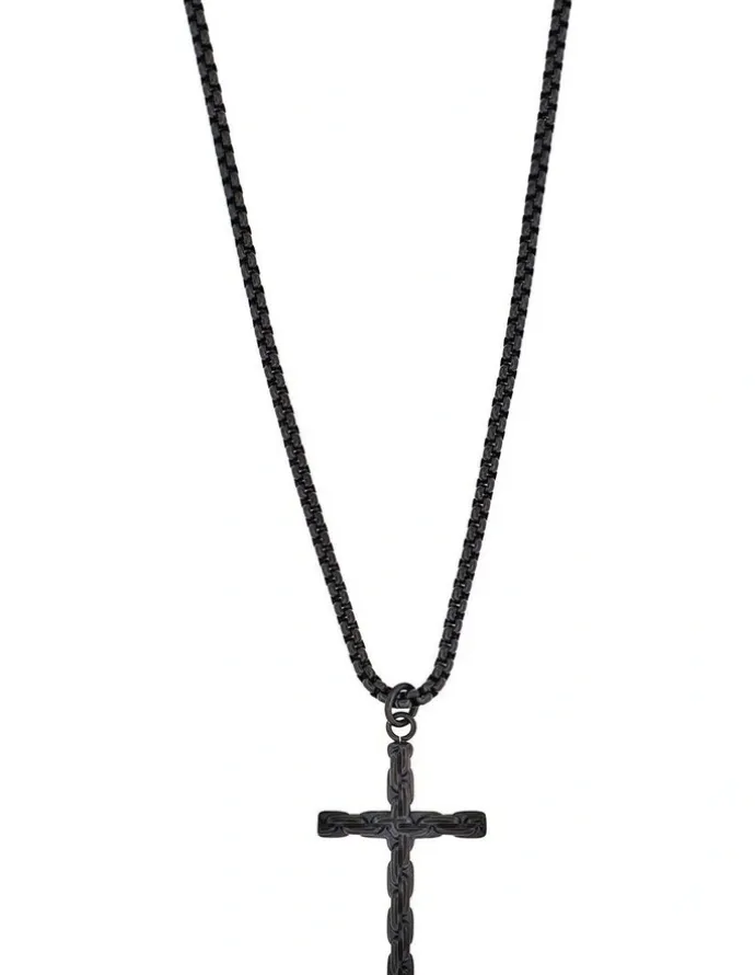 Cudworth Ion Plated Stainless Steel Cross & Chain in Black