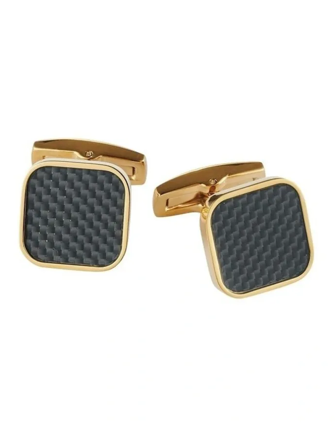 Cudworth Ip 14k Fibre Stainless Steel Cufflinks in Yellow Gold/Carbon