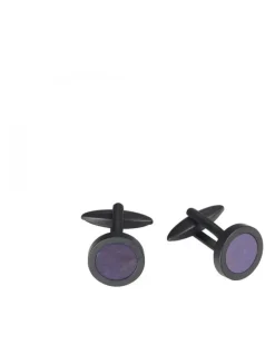 Cudworth IP Matt Black Stainless Steel Round Cufflinks in Titanium Heated Centre
