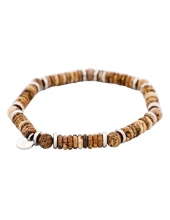 Cudworth Jasper Stone Beaded And Stainless Steel Bracelet in Tan