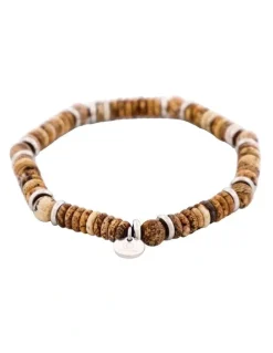 Cudworth Jasper Stone Beaded And Stainless Steel Bracelet in Tan