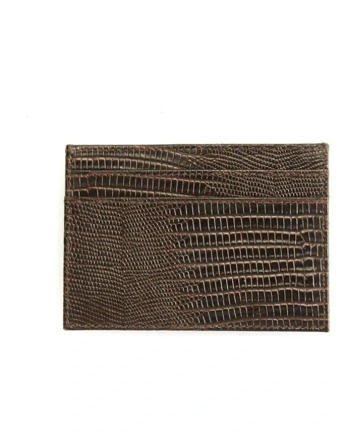 Cudworth Lizard Leather Credit Card Case in Brown