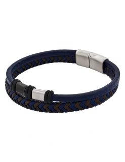 Cudworth Matt Stainless steel with Dark Blue leather bracelet