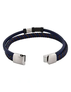 Cudworth Matt Stainless steel with Dark Blue leather bracelet