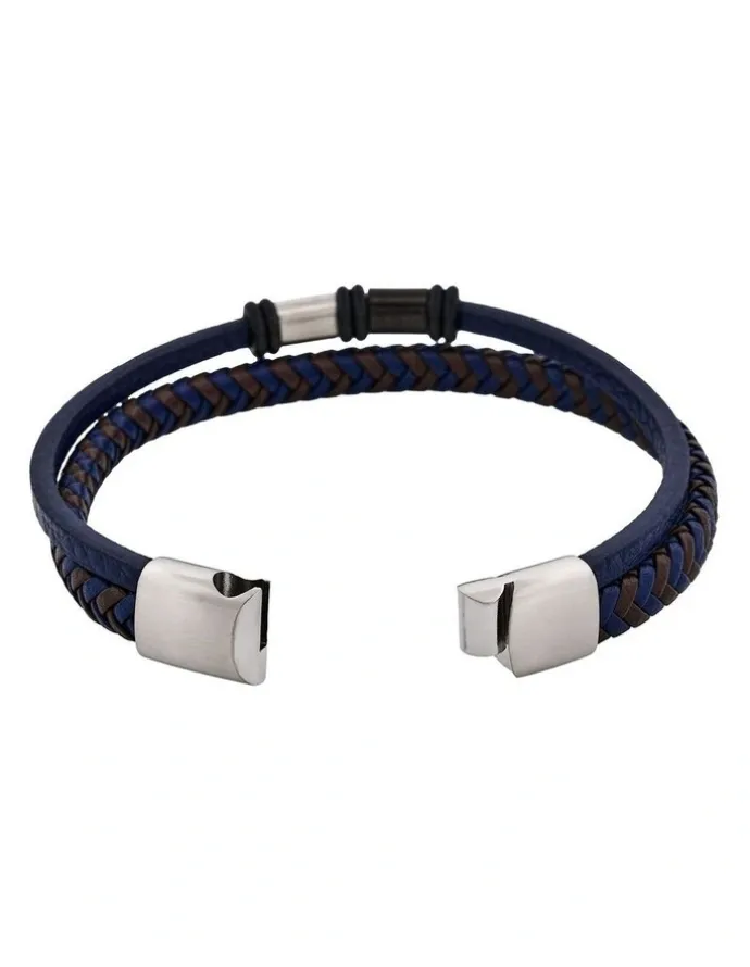 Cudworth Matt Stainless steel with Dark Blue leather bracelet