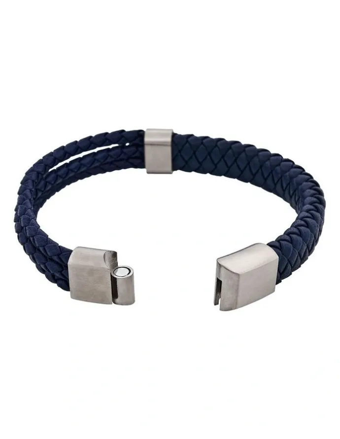Cudworth Matt Stainless steel leather Dark Blue rope bracelet