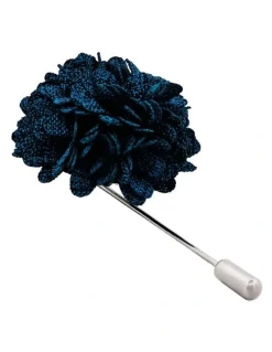 Cudworth Navy Blue Fabric Flower Rhodium Lapel Pin