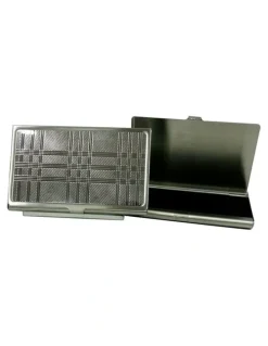 Cudworth Plaid Pattern Polished Stainless Steel Card Case in Silver