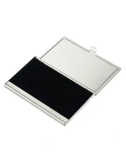 Cudworth Plaid Pattern Polished Stainless Steel Card Case in Silver