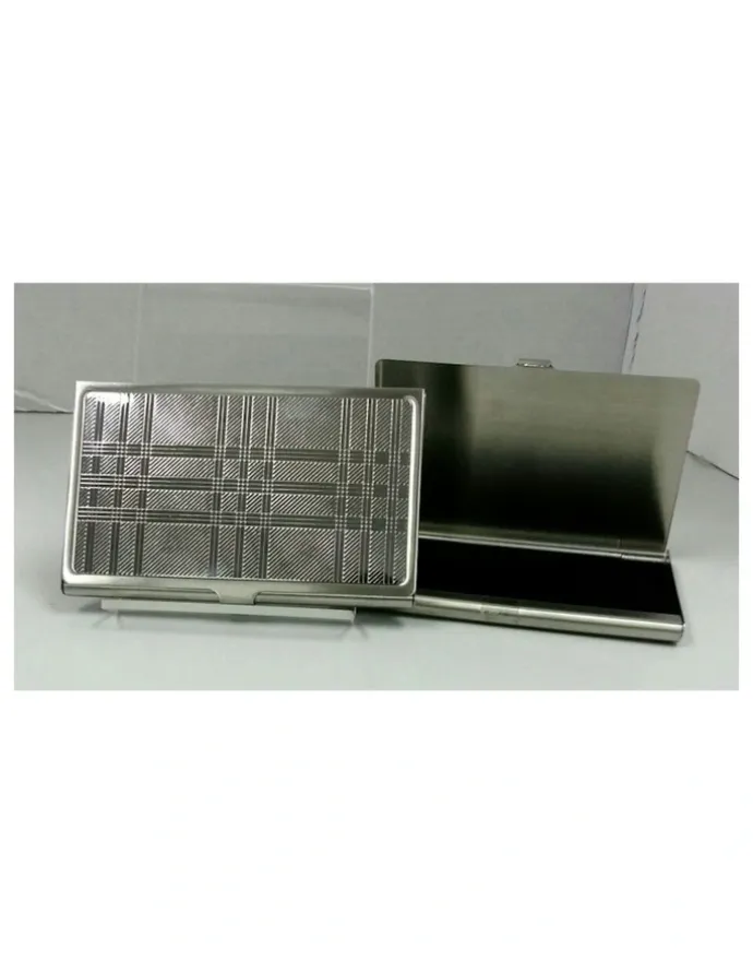 Cudworth Plaid Pattern Polished Stainless Steel Card Case in Silver