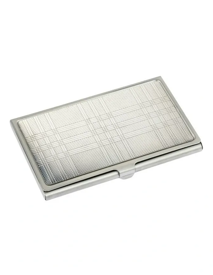 Cudworth Plaid Pattern Polished Stainless Steel Card Case in Silver