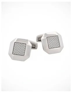 Cudworth Polished Octagonal Stainless Steel Fibreglass Cufflinks in Silver