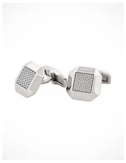 Cudworth Polished Octagonal Stainless Steel Fibreglass Cufflinks in Silver