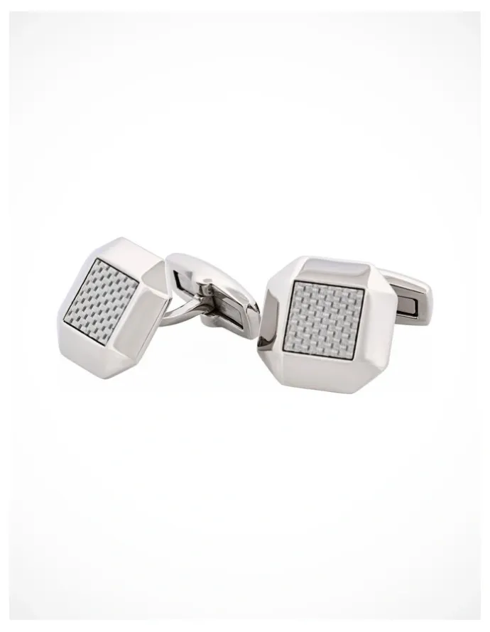 Cudworth Polished Octagonal Stainless Steel Fibreglass Cufflinks in Silver