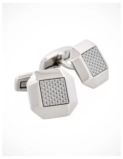 Cudworth Polished Octagonal Stainless Steel Fibreglass Cufflinks in Silver
