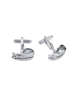 Cudworth Polished Rhodium Plated Twisted Metal Cufflinks in Silver
