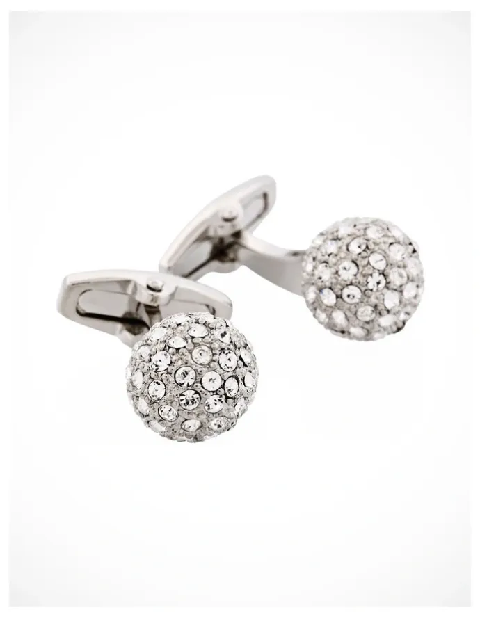 Cudworth Polished Rhodium Plated Crystal Ball Cufflinks in Silver