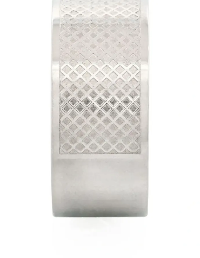 Cudworth Polished Stainless Steel Ring with Lattice Pattern in Silver