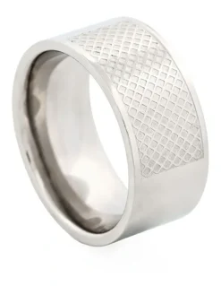 Cudworth Polished Stainless Steel Ring with Lattice Pattern in Silver