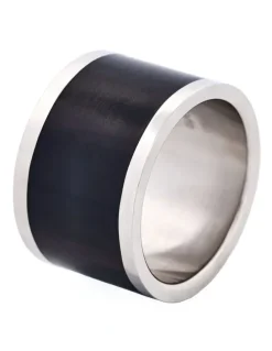 Cudworth Polished Stainless Steel Ring with Lacquer Inlay in Black