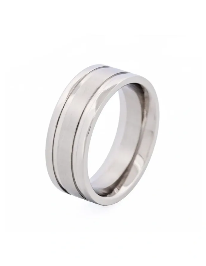 Cudworth Polished Stainless Steel With Brushed Centre Band Ring in Silver