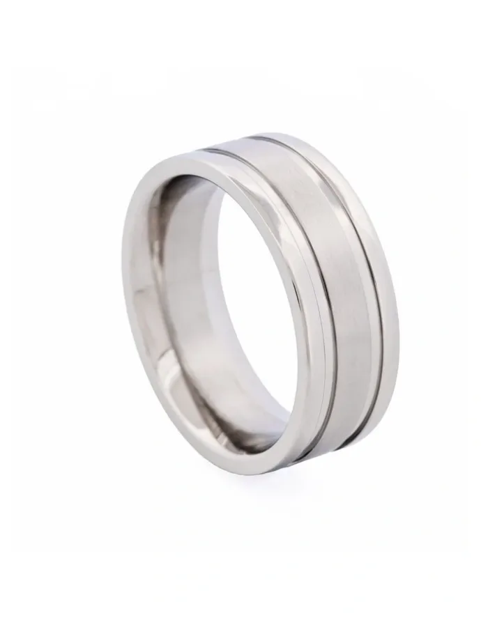 Cudworth Polished Stainless Steel With Brushed Centre Band Ring in Silver