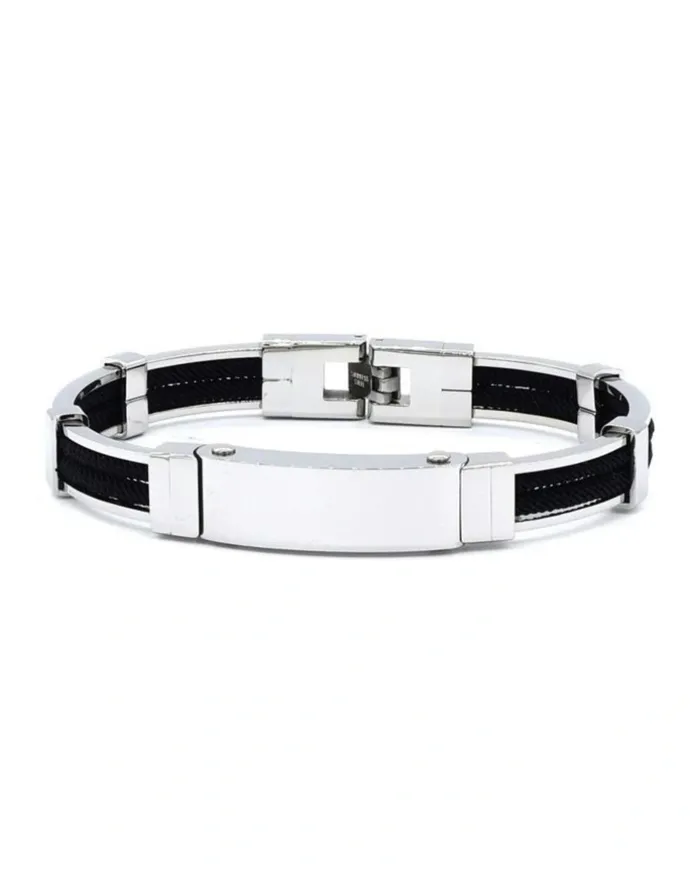 Cudworth Polished Stainless Steel And Double Rope Bracelet in Black