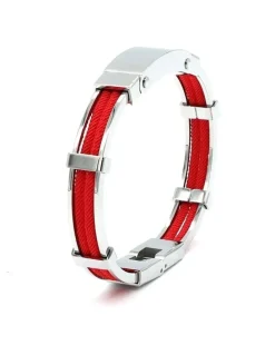 Cudworth Polished Stainless Steel And Double Rope Bracelet in Red